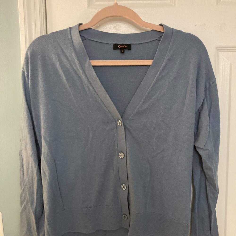 Quince Lightweight Cotton Cashmere Cardigan Size Small Spring Blue